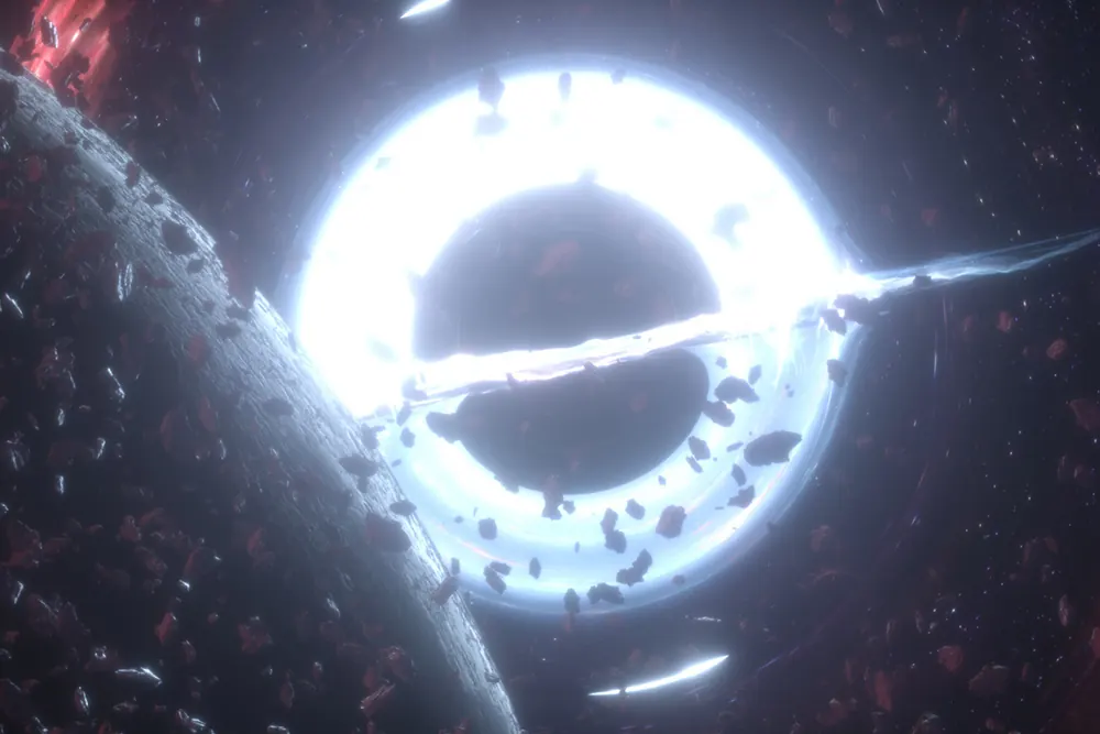 Photorealistic render of a black hole