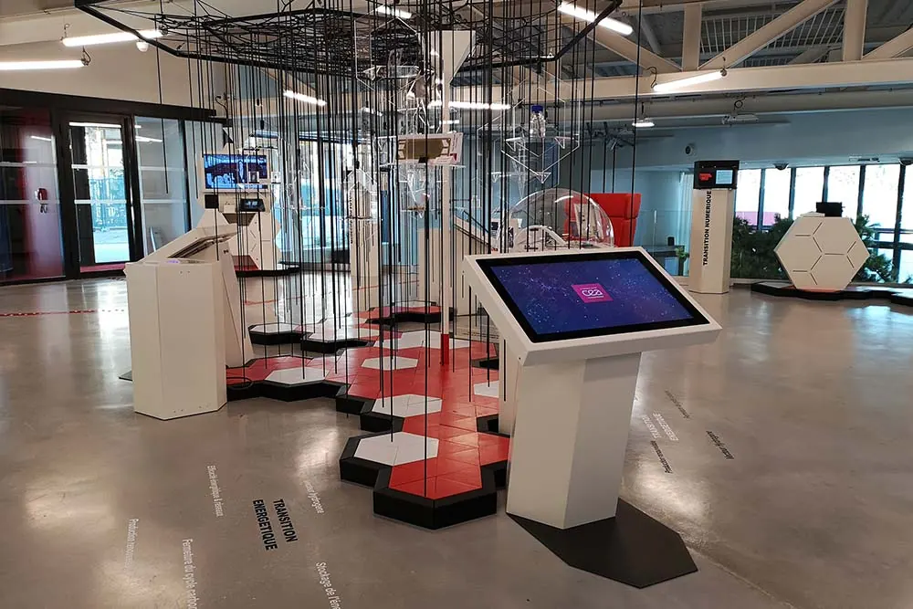 Showroom area with an interactive display