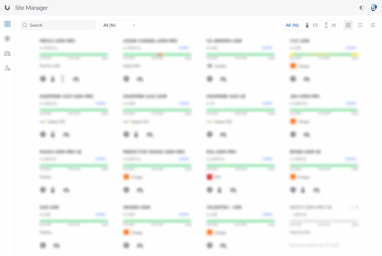 Vue de gestion des équipements UniFi