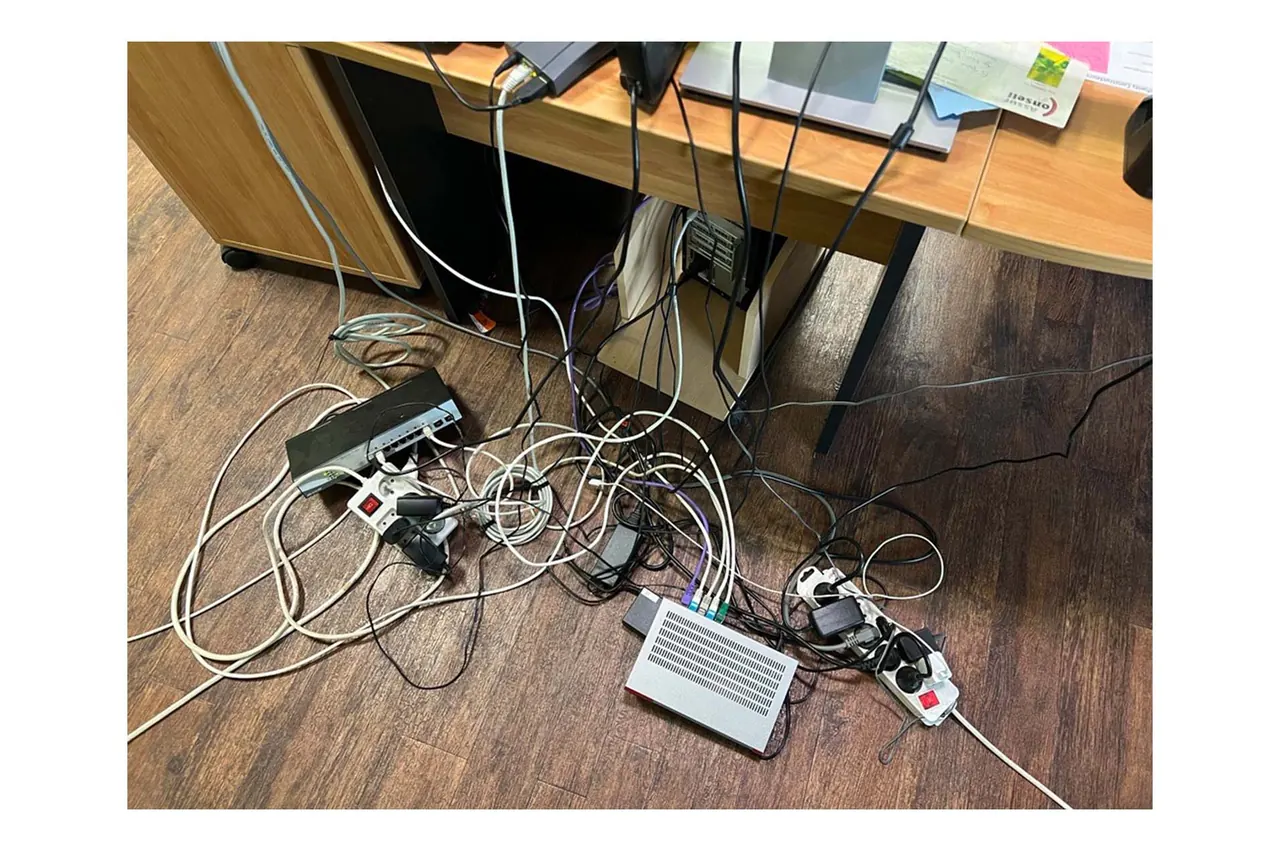 Server room before the overhaul: tangled cabling