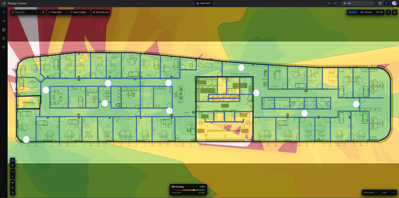 Wi-Fi coverage heatmap of an office floor