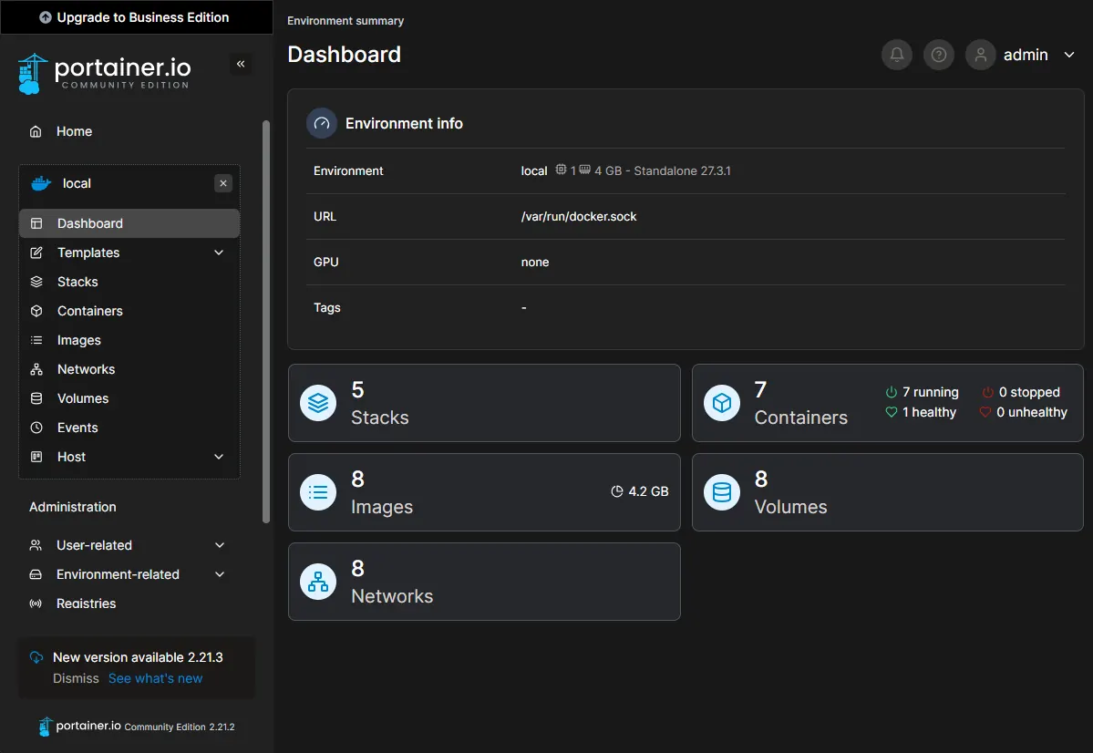 Portainer dashboard